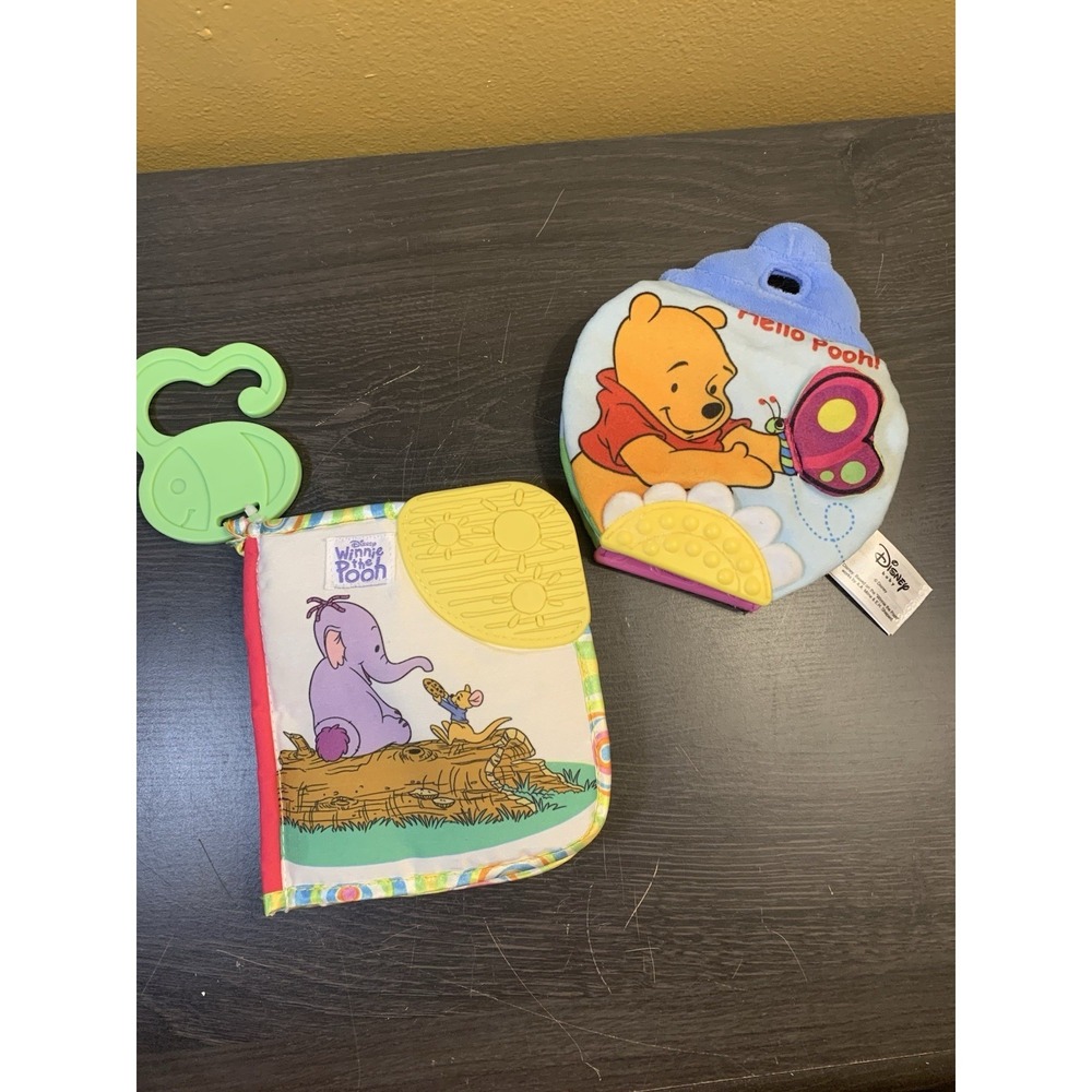 Disney Baby Winnie The Pooh Soft Book Rattle Teething Lot Of 2
